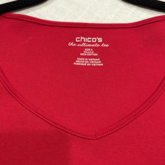 Chico’s Size 2 (12/14) Red 3/4 sleeves ,Tee, V-Neck. - Picture 5 of 7